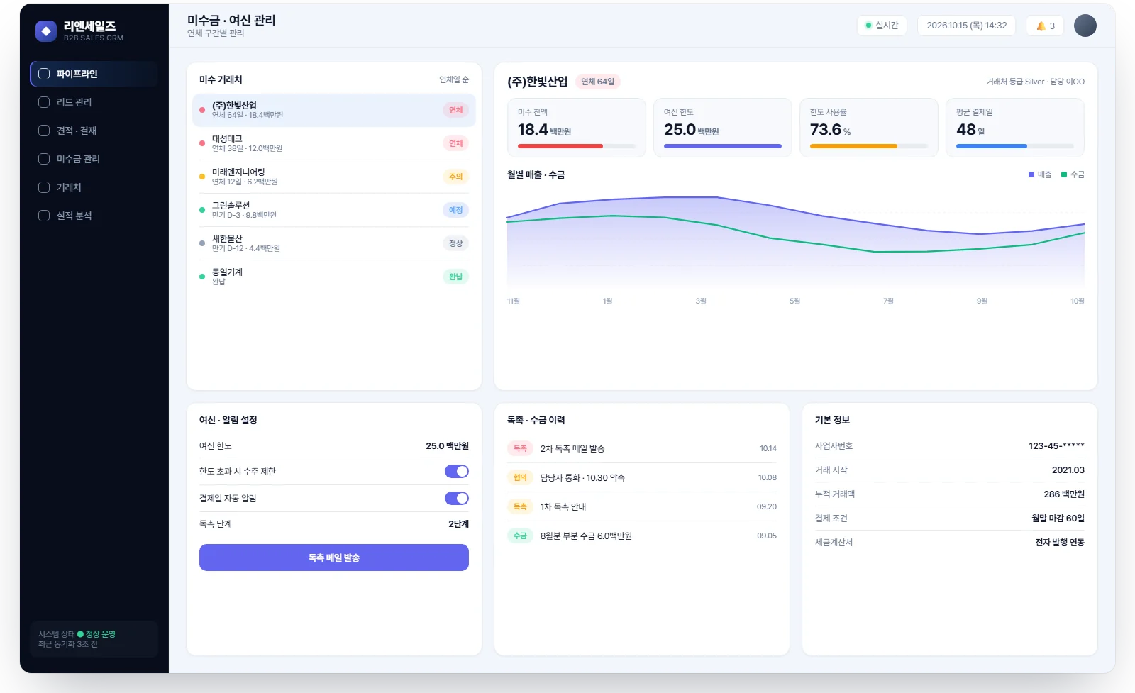 B2B 영업 관리 시스템 (리엔세일즈) 화면 3